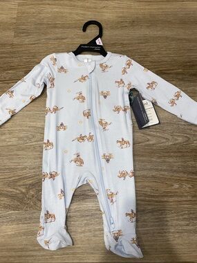 Modern Moments Light Blue Cowboy Print Footie